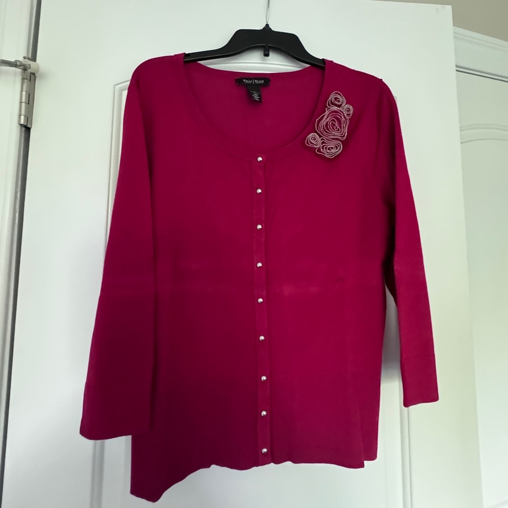 Large White House Black Market Maroon Cardigan